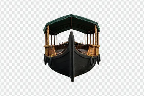 Traditional Wooden Tourist Boat with Canopy PNG