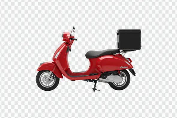 Vibrant Red Scooter with Delivery Box PNG
