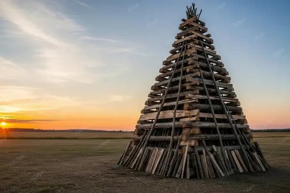 Majestic Bonfire Structure at Dusk