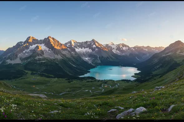 Alpine Lake Panorama at Sunset