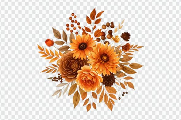Warm Autumn Floral Composition PNG Clipart