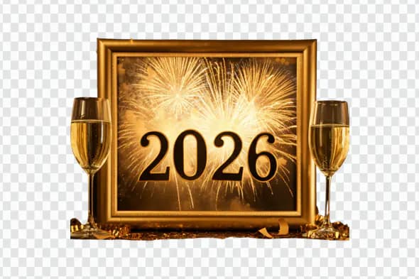 Golden New Year 2026 Celebration Frame PNG