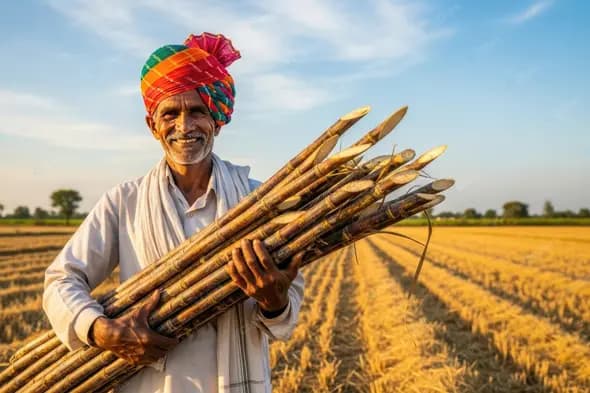 Smiling Farmer with Sugarcane Harvest