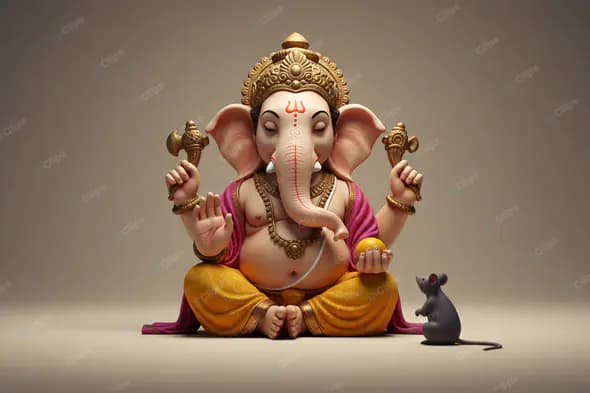 Resplendent Ganesha Idol with Mouse Companion