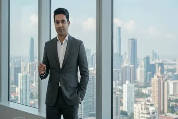 Executive Overlooking Urban Skyline Video