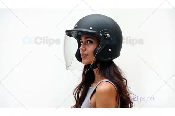 Woman in Black Helmet with Clear Visor
