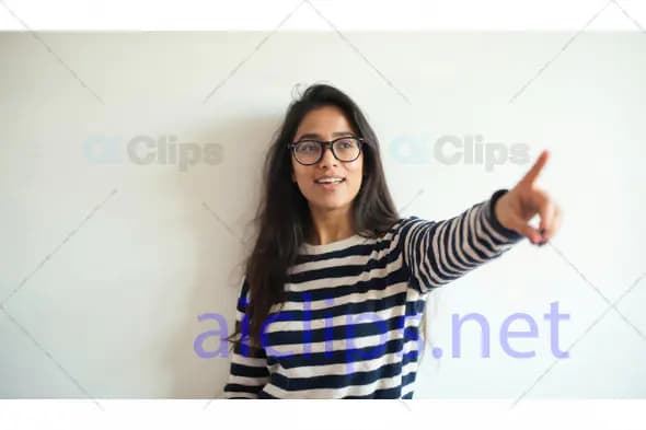 Woman Pointing and Smiling