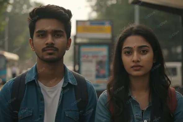 Urban Indian Youth at Bus Stop
