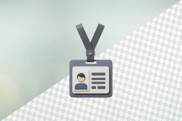 Identification badge with lanyard 3D render illustration