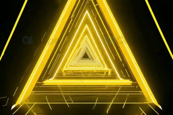 Neon Yellow Triangular Tunnel with Futuristic Lights
