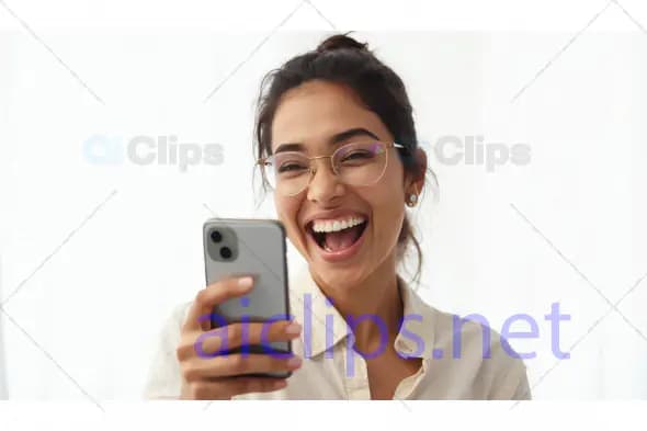 Woman Smiling While Looking at Smartphone