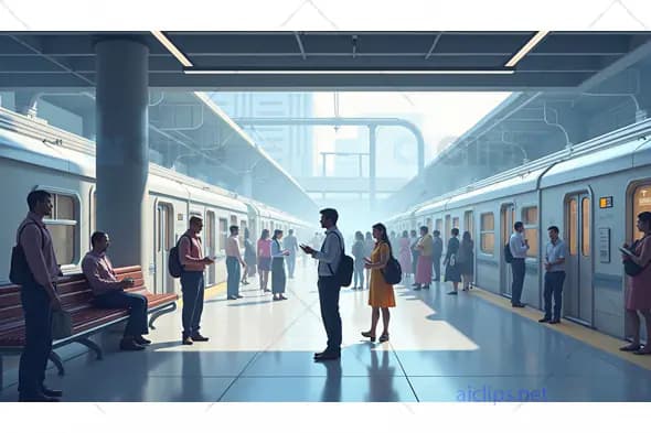 Commuters at a Modern Metro Station Platform