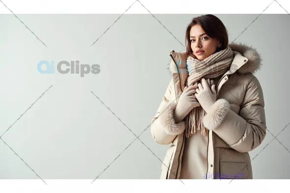 Stylish Winter Look: Woman in Beige Fur-Lined Coat and Scarf