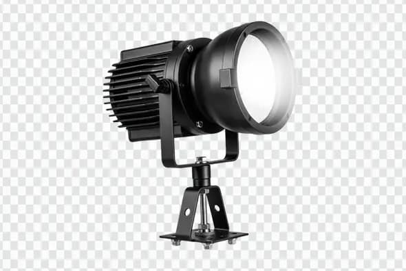 Matte Black Industrial LED Spotlight on Stand PNG