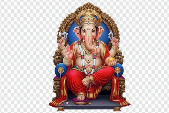 Regal Ganesha Seated on Ornate Throne PNG