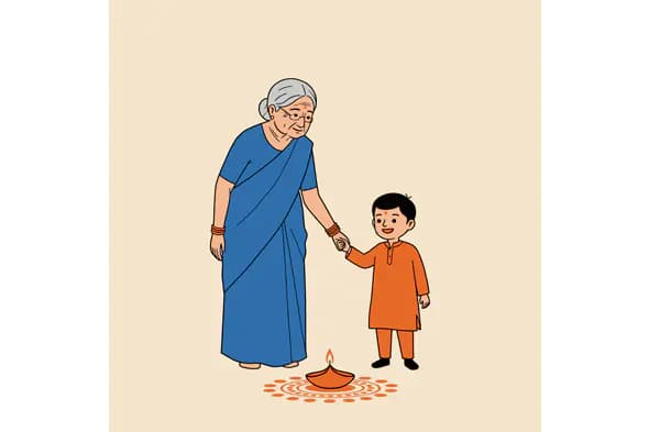 Intergenerational Diwali Celebration Vector