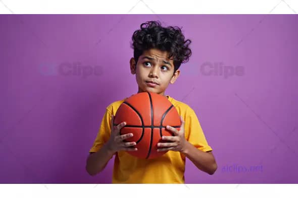 Curious Boy Holding Basketball