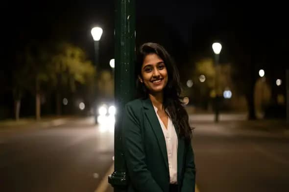 Woman in Business Suit at Night