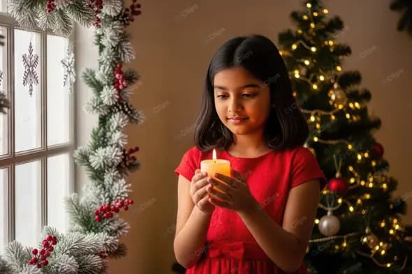 Young Girl's Candlelit Christmas Wish