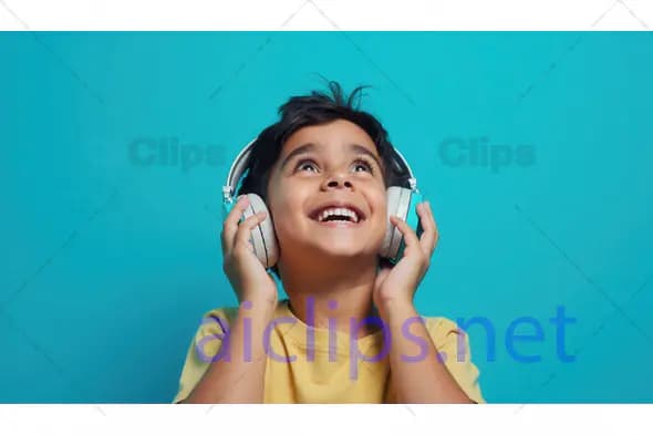 Smiling Boy Listening to Music with Headphones