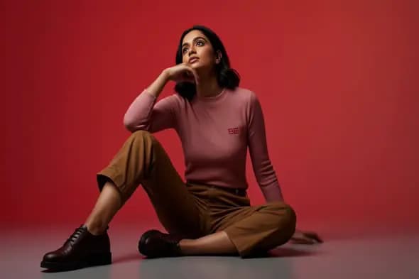 Contemplative Pose on Red