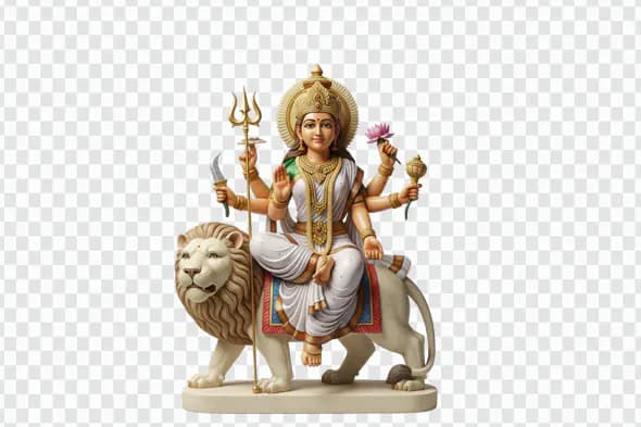 Hindu Goddess Durga Riding Lion Statue PNG