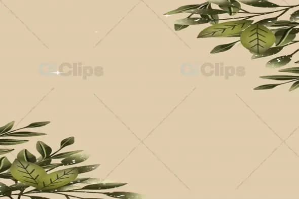 Minimalistic Green Foliage Frame on Beige Background