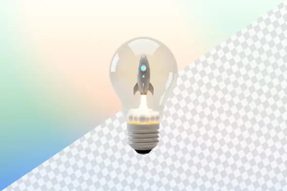 Rocket launching inside lightbulb innovative concept illustration