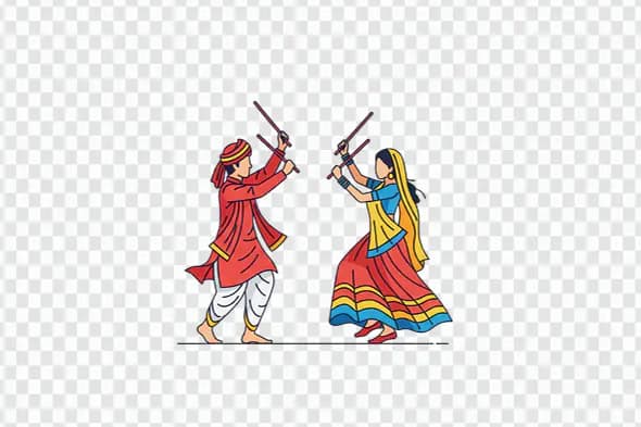 Colorful Dandiya Dancers Performing Traditional Indian Celebration