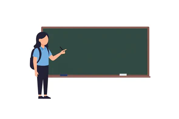 Student Presenting at Chalkboard Vector