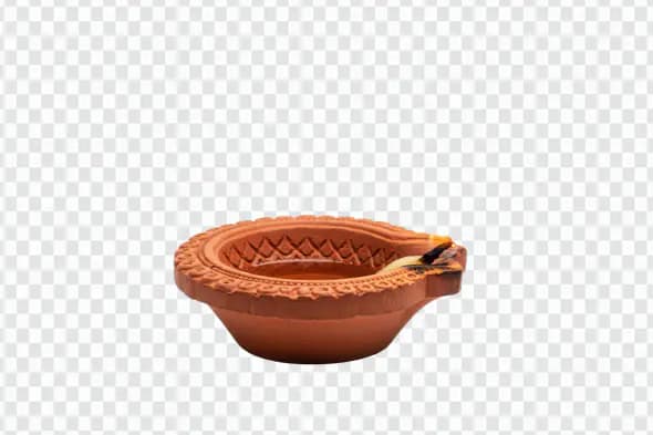 Traditional Terracotta Oil Lamp with Decorative Rim PNG