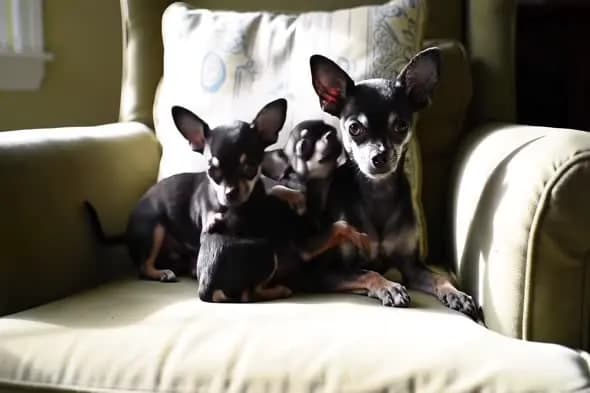 Chihuahua Trio on Cozy Armchair
