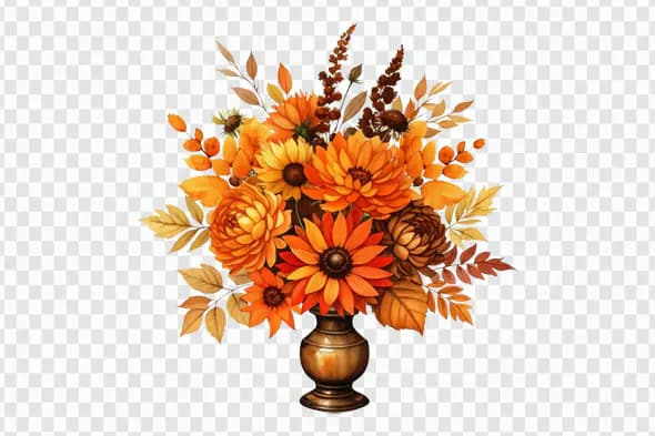 Vibrant Autumn Floral Vase Arrangement PNG Clipart