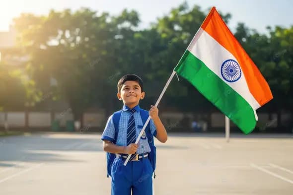 Hopeful Indian Schoolboy with National Flag