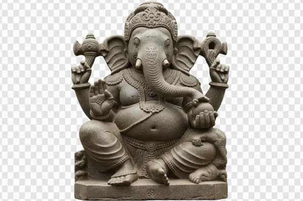 Intricate Stone Ganesha Sculpture Sitting Cross-Legged PNG