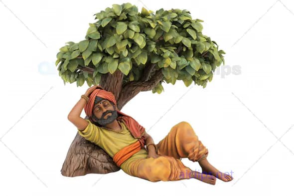 3D Cartoon Indian Man Relaxing Under Tree