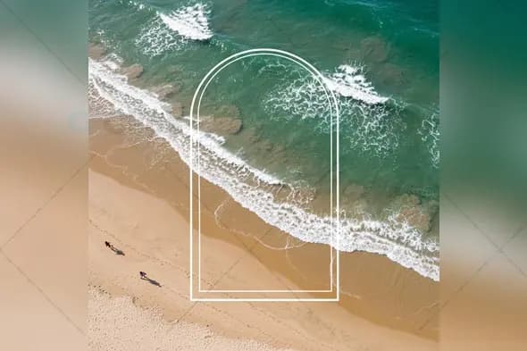 Aerial Coastal Mockup with Minimalist Arch Overlay