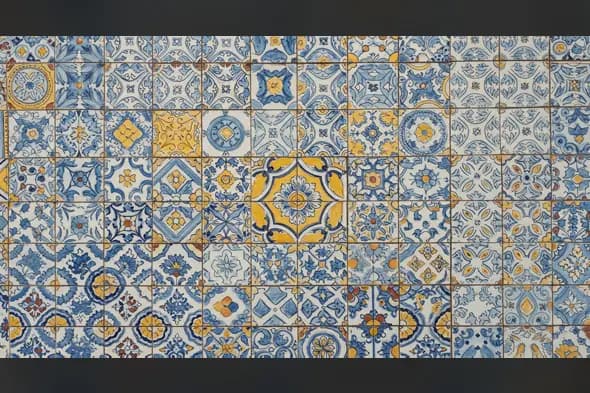 Blue and Yellow Traditional Ceramic Tile Pattern | Portuguese Azulejos Style