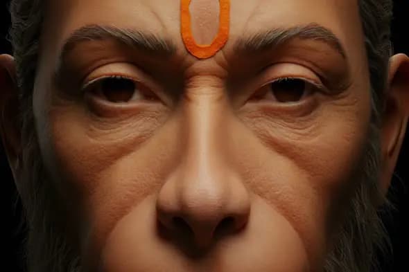 Close-Up of Lord Hanuman's Face in Divine Lighting for Spiritual Themes