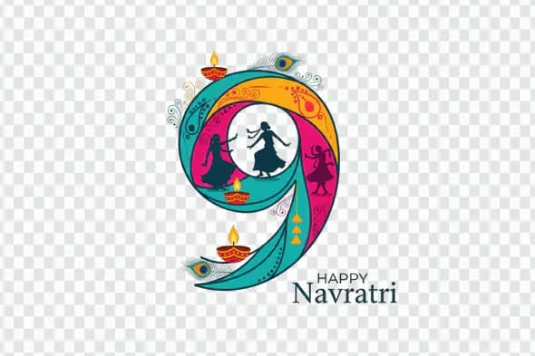 Vibrant Navratri Numeral Graphic Festive Dancers Celebration