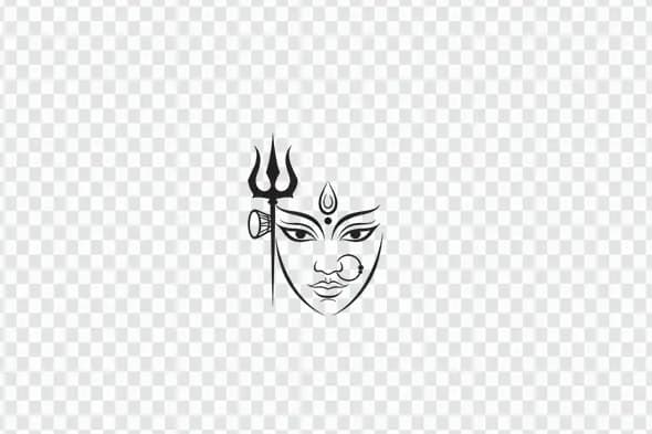 Minimalist Durga Face with Trishul Symbol PNG
