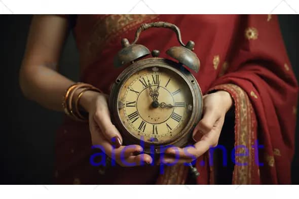 Antique Clock Held by Woman in Traditional Saree