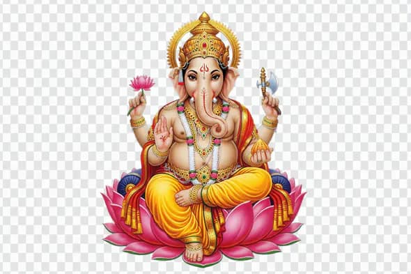 Resplendent Ganesha Seated on Lotus Flower PNG