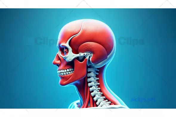 Anatomical Side View of Human Skull and Muscles