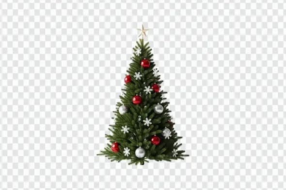 Decorated Christmas Tree with Ornaments and Star PNG