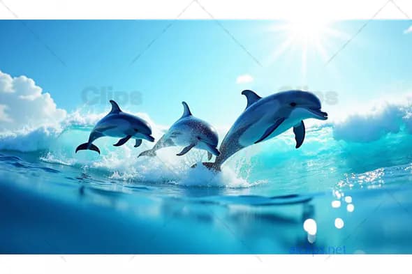 Trio of Dolphins Leaping in the Ocean