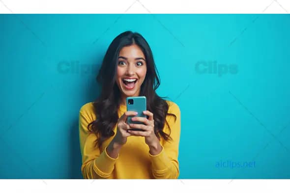 Excited Woman Holding Smartphone