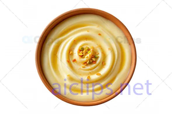 3D Creamy Swirl Dessert Top View with Seed Garnish