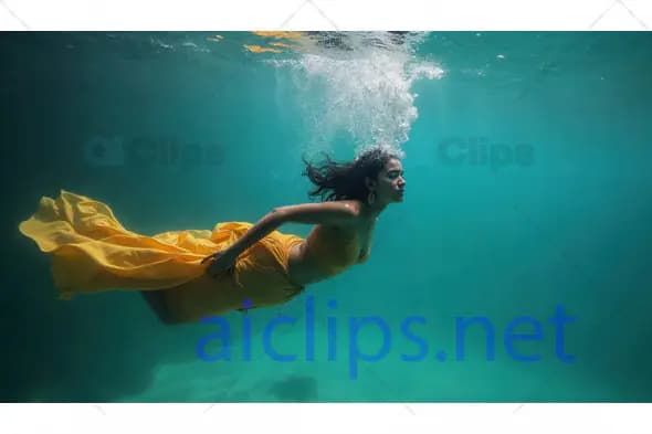 Woman in Flowing Yellow Dress Underwater