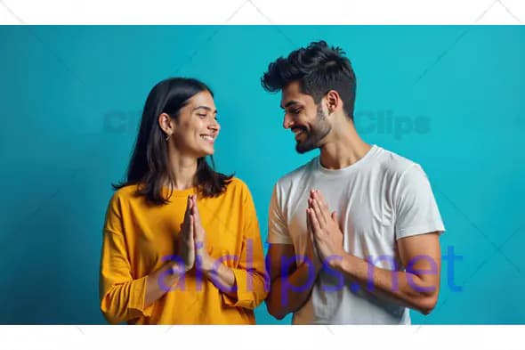 Couple Smiling in Prayer Pose